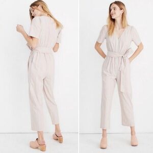 Madewell Striped Puff-Sleeve Tapered Jumpsuit